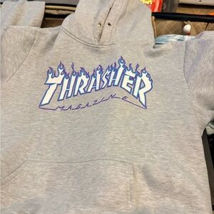 Thrasher Men's Gray Hoodie with Blue & Purple Flame Logo